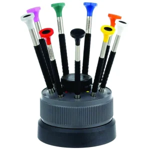 Bergeon 6899-S09 9-Piece Flat Screwdriver Set on Rotating Stand
