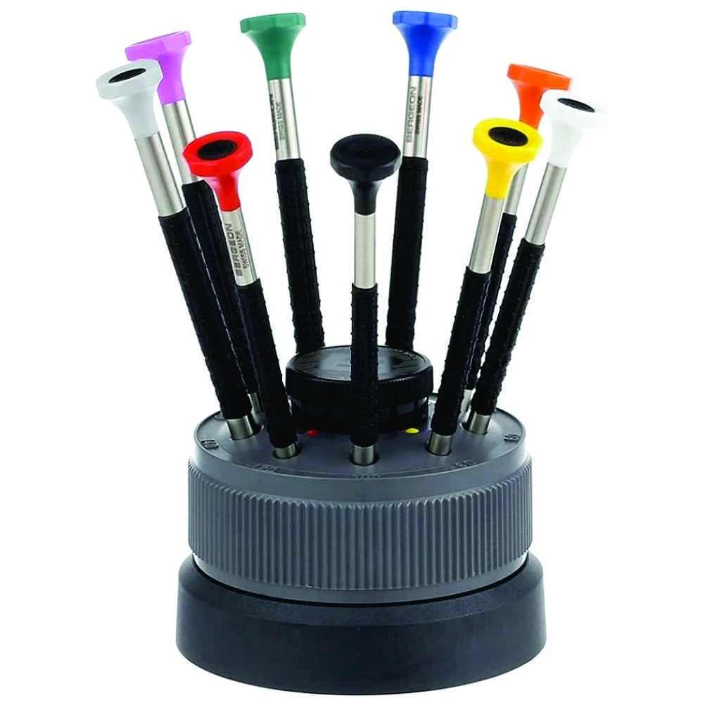 Bergeon 6899-S09 9-Piece Flat Screwdriver Set on Rotating Stand
